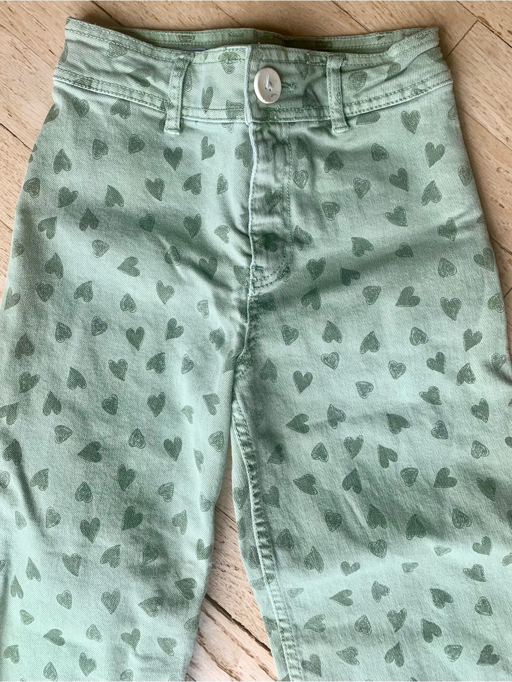 Zara Kids Green Heart Print Pants sz 10 girls